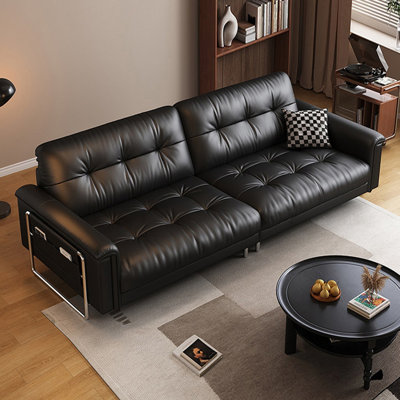 Canapé modulaire noir en cuir véritable