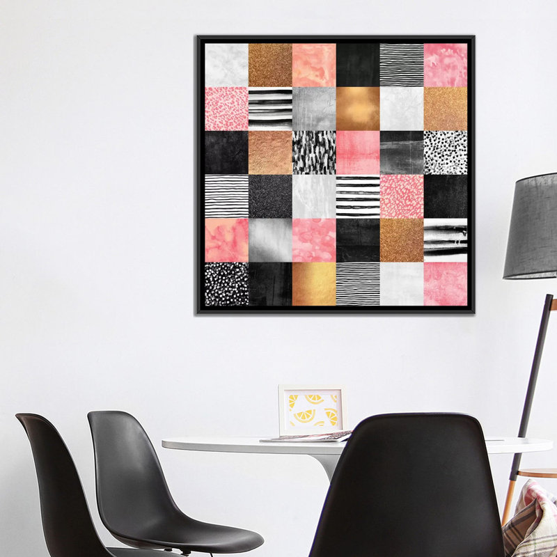 « doux quilt », impression sur toile tendue, H 18 po x l 18 po x P 1,5 po, Pas de tapis, Toile avec cadre noir