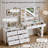 Makeup Vanity Desk With Large Mirror And Lights&charging Station,modern Corner Makeup Vanity Table With 8 Storage Drawers And 8 Shelves,makeup Table For Bedroom,dressing Table With Nightstand-1627558837