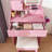 3-Color LED Vanity Mirror with Stool, Dressing Table for Bedroom, 2 Drawers & 5 Storage Cabinets, Adjustable Lighting-1099075800