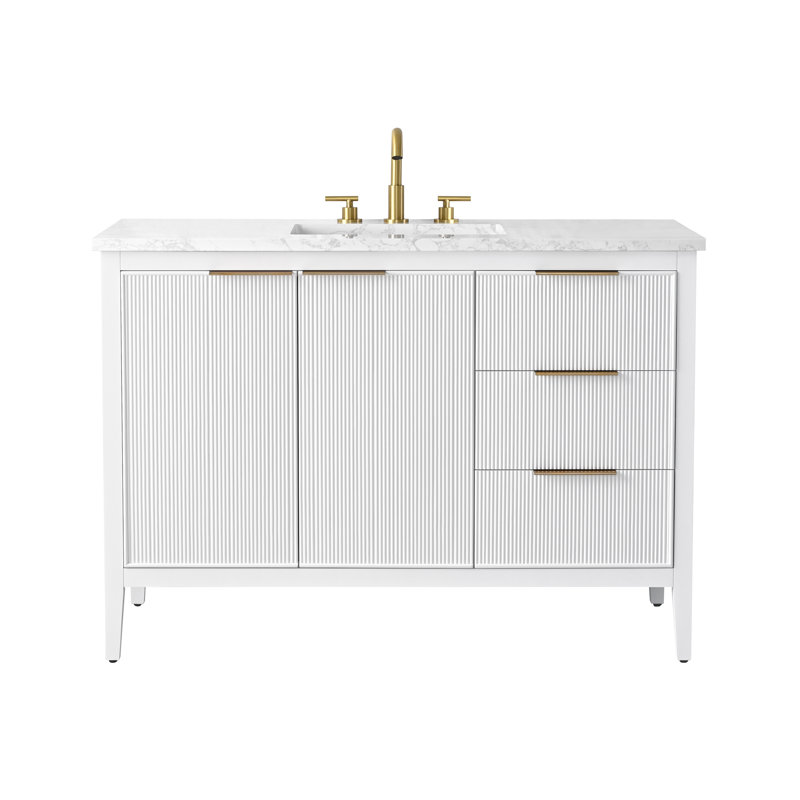 Emma 48" W Single Vanity, White/Brushed Bronze