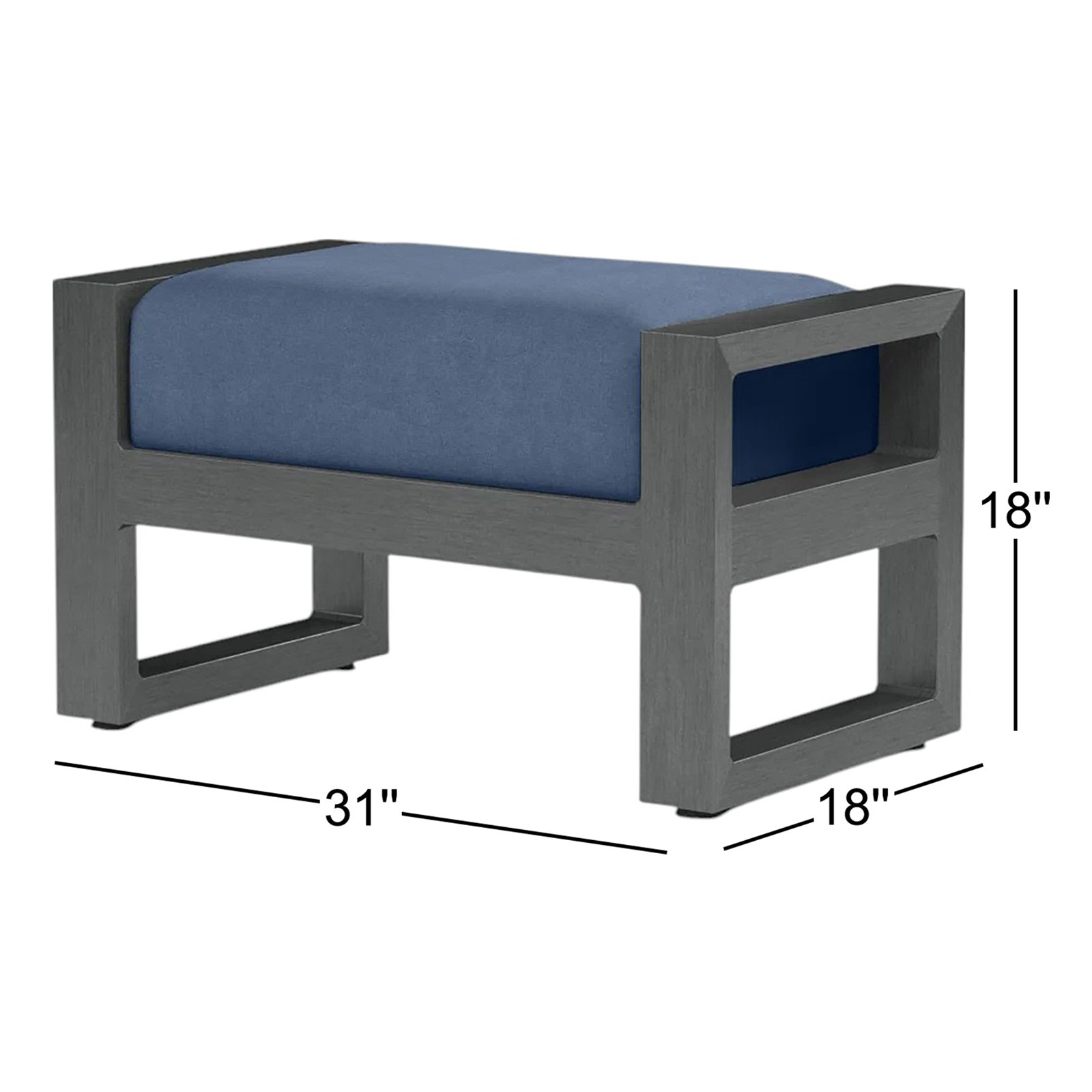 Georgie Upholstered Outdoor Ottoman with Sunbrella® Cushion, Spectrum Indigo Sunbrella®