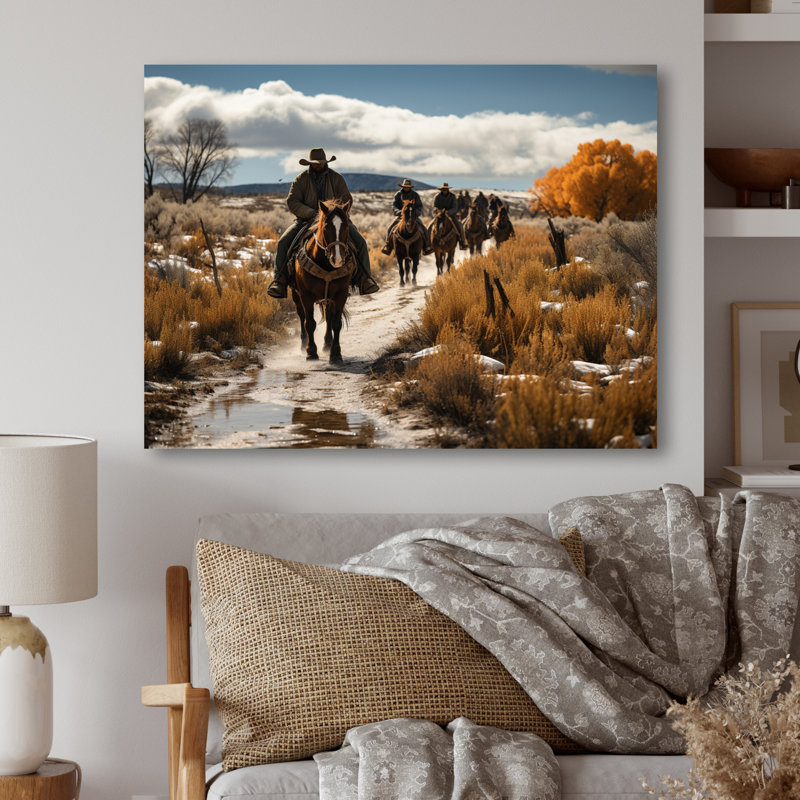 «Western Cattle Drive Memories», reproduction sur cadre non encadrée, H 12 po x l 20 po x P 1 po