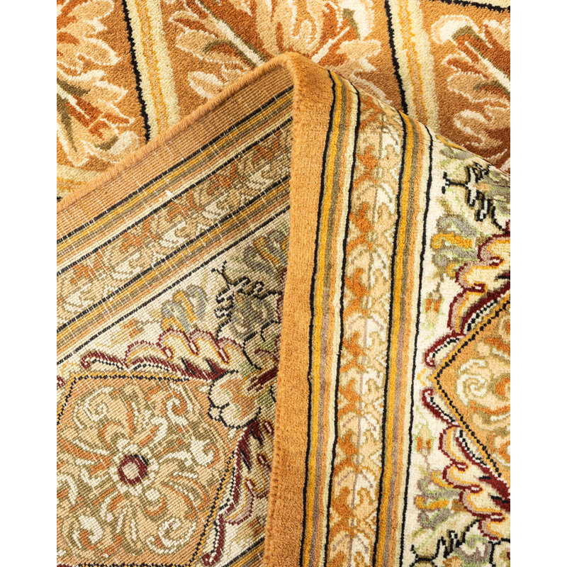 Tapis unique noué à la main jaune de 6 pi 2 po x 9 pi 1 po Weist