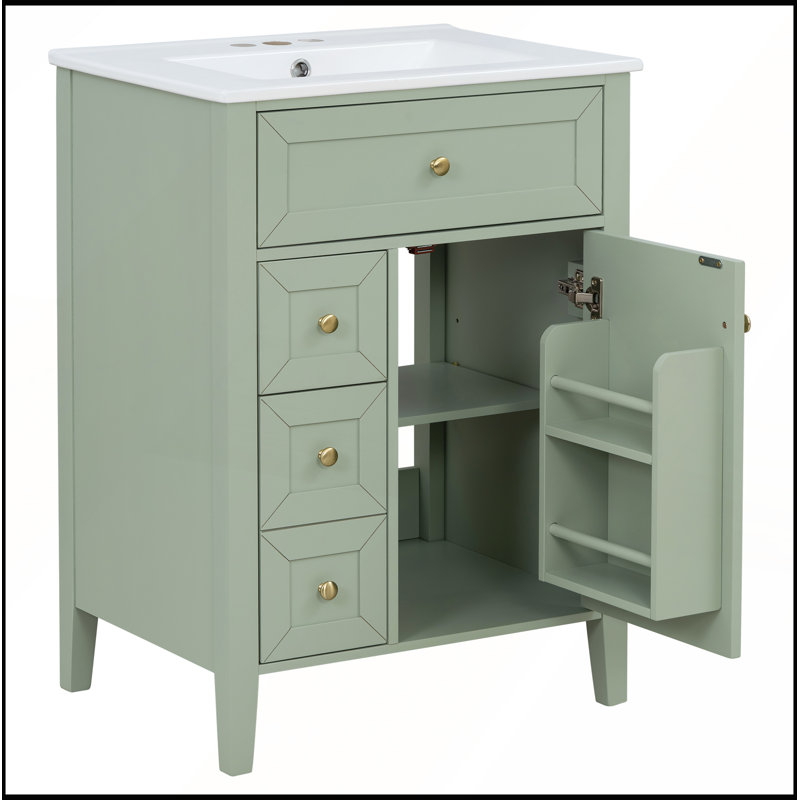 Meuble-lavabo vert clair 24 po avec lavabo en céramique et porte à fermeture en douceur pour un rangement efficace et une conception élégante