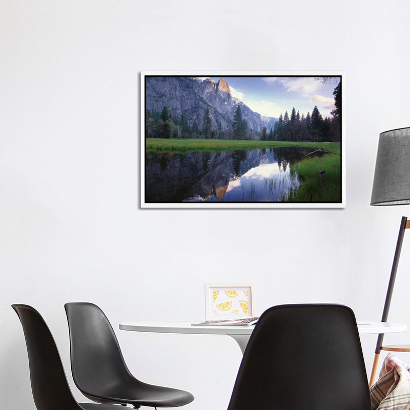 Sentinel Rock, Reflected In Water, Yosemite National Park, California 1 Piece Floater Frame Wall Art on Canvas, White