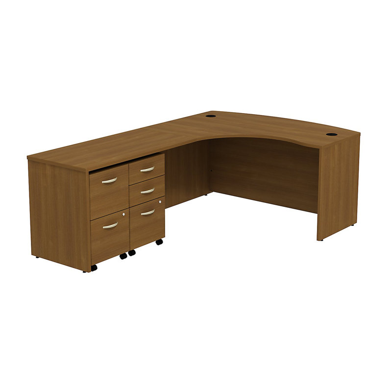 Series C Bow Front Left Handed L Shaped Desk with 2 Mobile Pedestals, Left, Mocha Cherry/Mocha Cherry