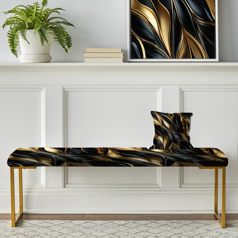 Opulent motif glamour noir et doré - banc rembourré en marbre doré