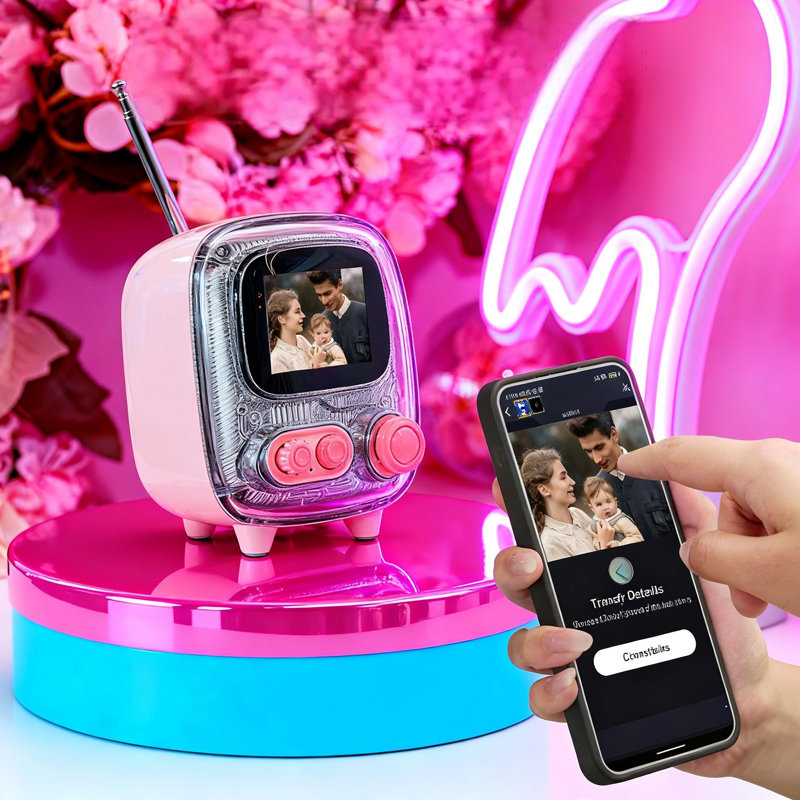 Haut-parleur Bluetooth Retro Pixel, affichage personnalisé Pixel Art, réveil et mode veille White Noise (rose), Rose