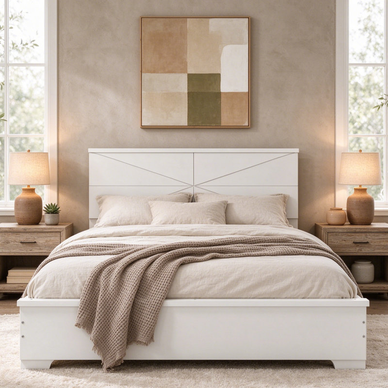 Structure de lit plateforme double avec tête de lit Chic, Lit double