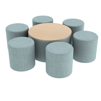 Pro Series Dry-Erase 30" Round Ottoman Table with Round 18" H Seating, 7-Piece Set