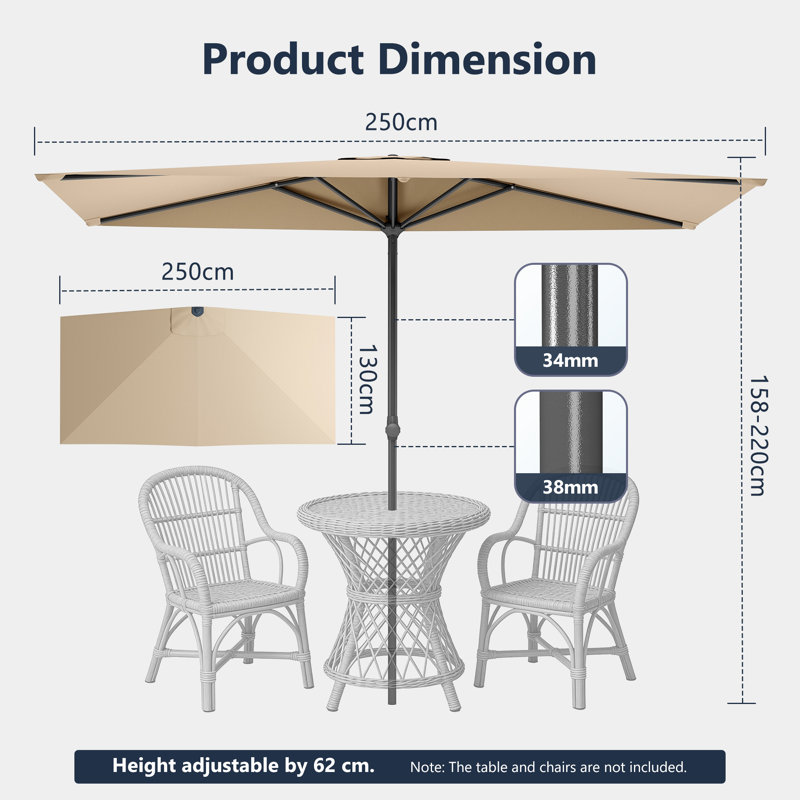 250cm Balcony Parasol, Beige