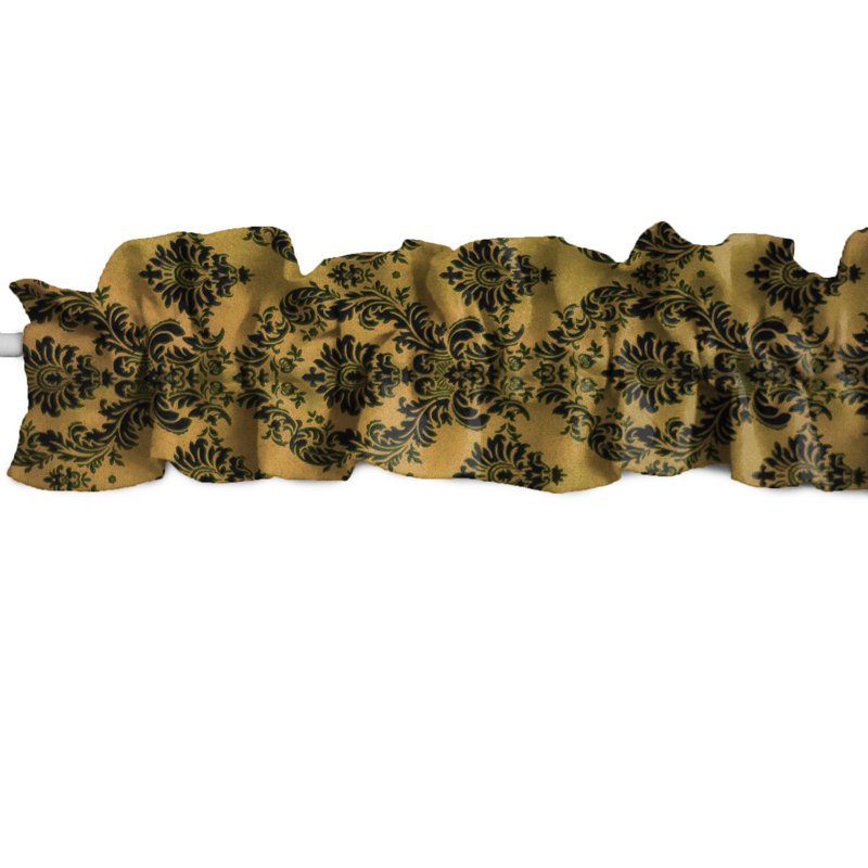 Damask Tailored Window Valance, 58" W x 5" L, Black/Gold