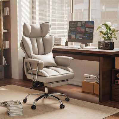 Ergonomic Adjustable Reclining Swiveling Office Chair - Faux Leather with Footrest for PC