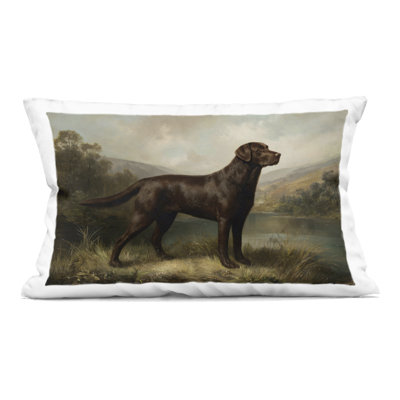 On Alert Brown Labrador Decorative Printed Throw Pillow, design by Petal Prints Design