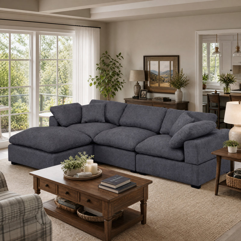 Alyciana Upholstered Sectional Reversible, Dark Gray Polyester