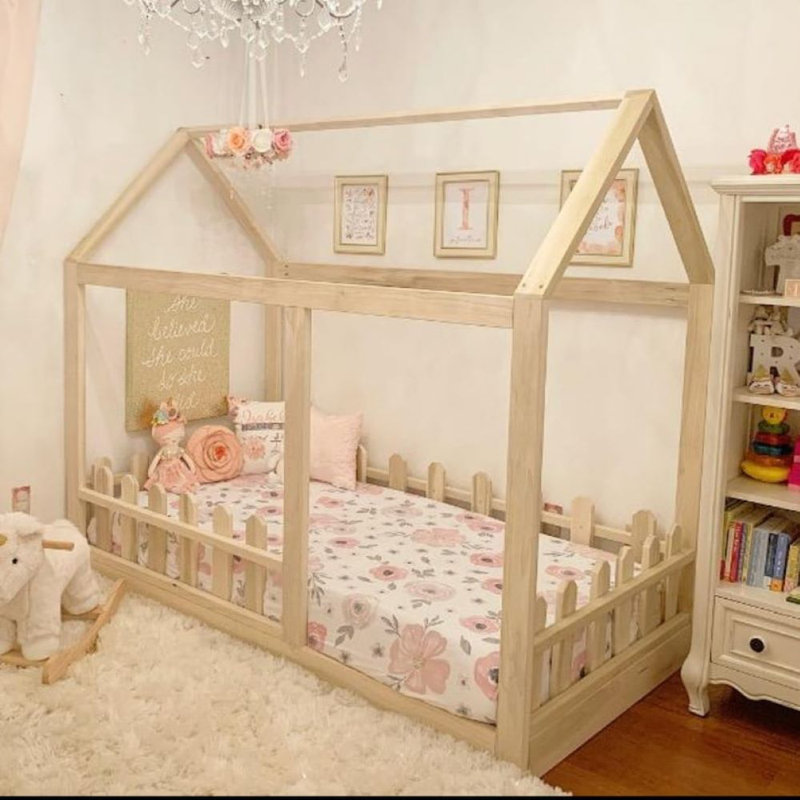 Angol Shenandoah Solid Wood House Bed with Picket Fence Railing, Full/ Double