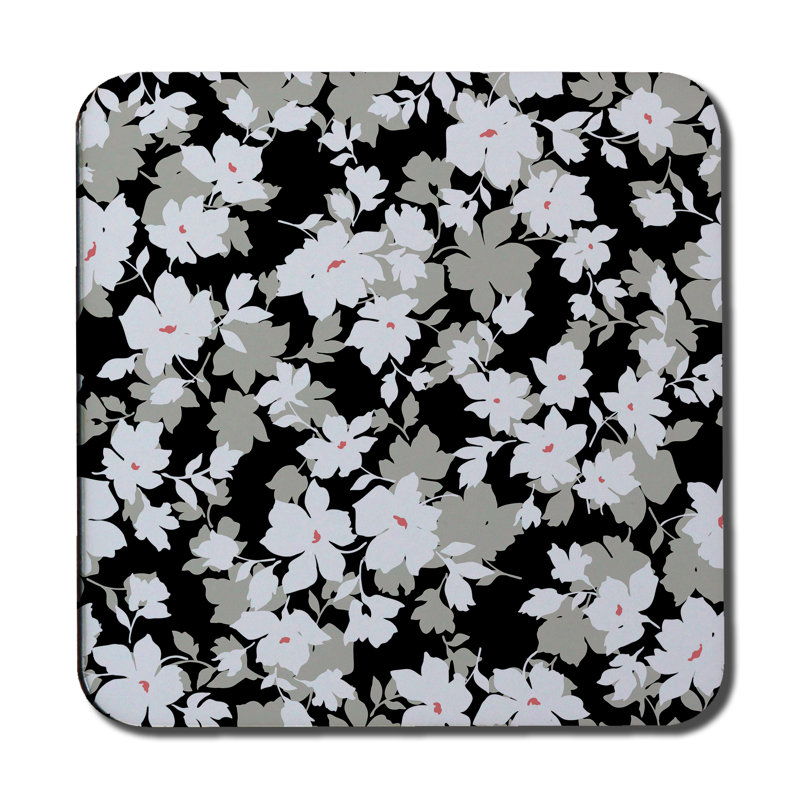 Square 6 Piece Coaster Set, Grey/White/Black