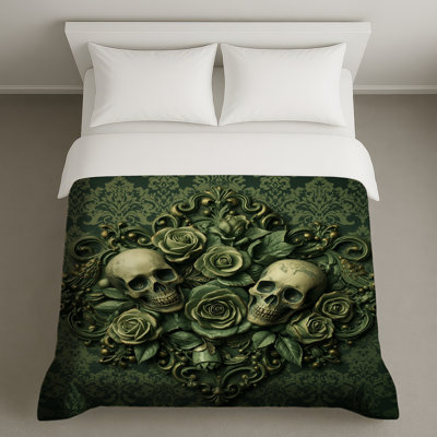 Housses de couette Skulls With Green Roses