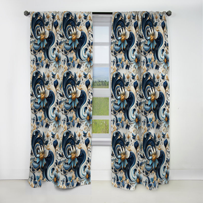 Motif cachemire à motif floral IV - Rideau floral occultant - 1 panneau, L 52 po x L 63 po