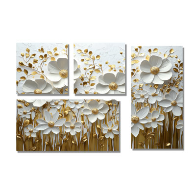 Widlflowers Creamy Blossoms In The Spring III - Art mural floral 4 pièces