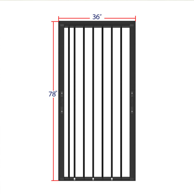 Porte moustiquaire rétractable bidirectionnelle 91 x 198 cm avec serrure, porte de sécurité, cadre en aluminium robuste et toile indéchirable, conception pliable pour porte d'entrée/patio/balcon, anti-rongeurs et anti-insectes