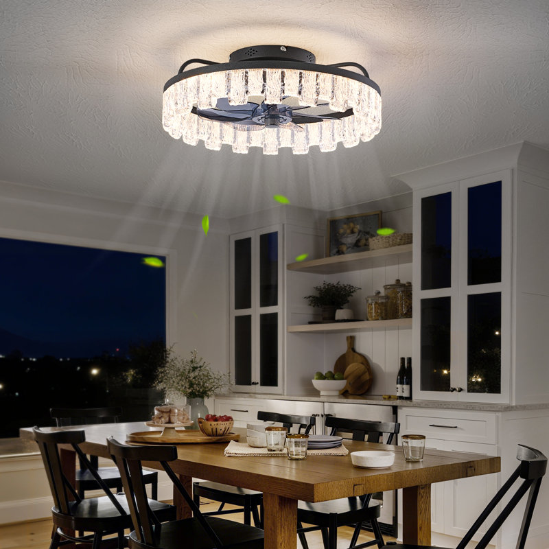 Ventilateur de plafond à DEL moderne avec télécommande et contrôle d'application, luminaire encastré à intensité variable