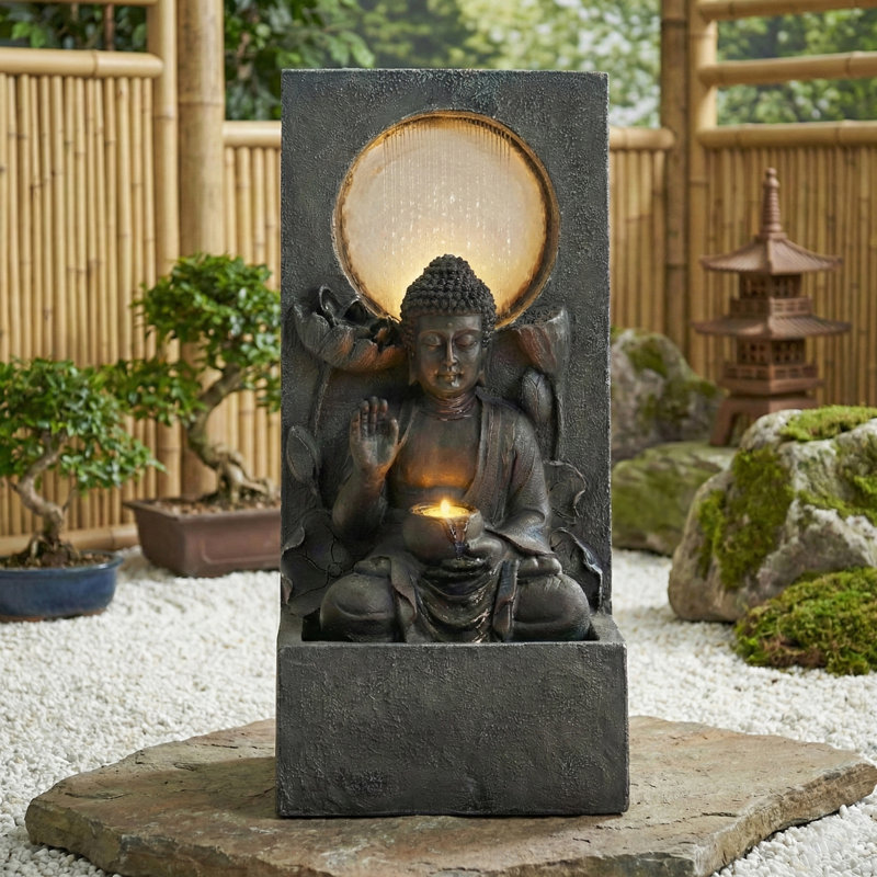 28" H Outdoor Buddha Waterfall Fountain