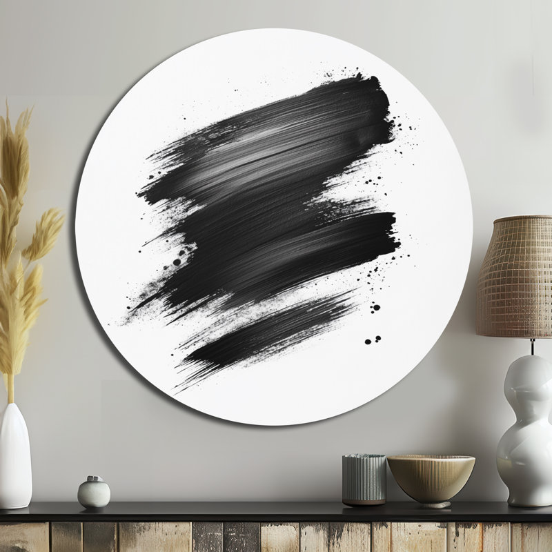Art mural rond en métal noir et blanc, L 23 po x H 23 po