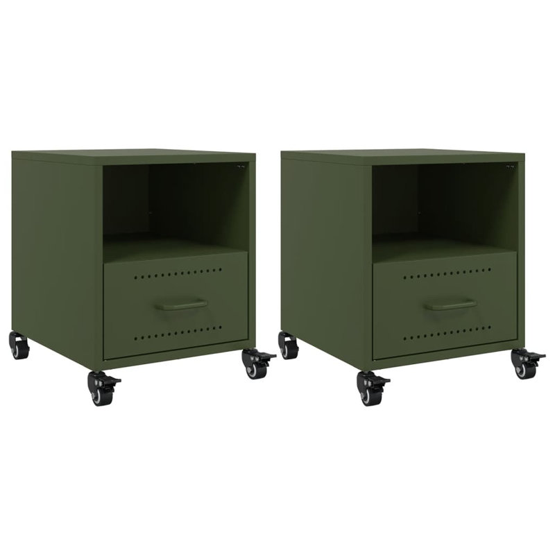 Quinette 36cm W Steel Bedside Table, Olive Green