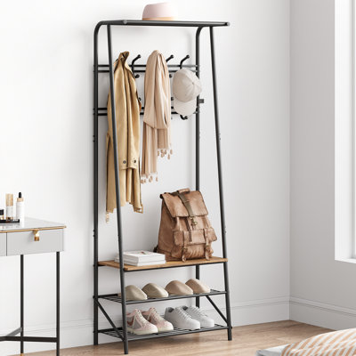Portemanteau Hall avec banc de rangement pour chaussures - Rangée double 10 crochets, structure en métal, organisateur de vestibule multifonctionnel pour salon, chambre à coucher - largeur 60 cm