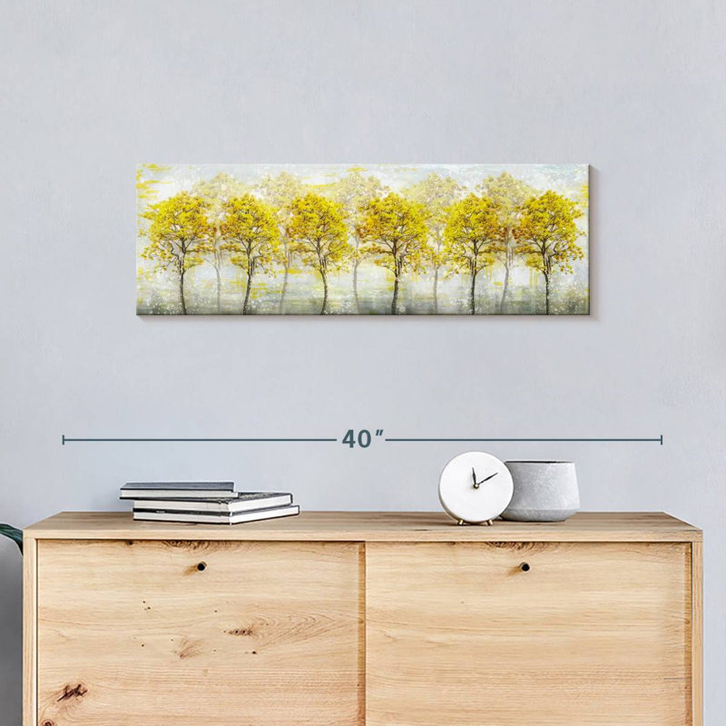 Automne, arbres jaunes sur toile, H 10 po x l 30 po x P 1,25 po
