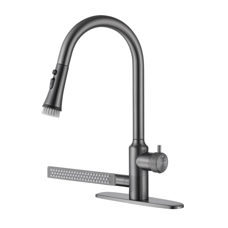 Single Handle Pull Down Kitchen Sink Faucet with Rotatable Side Sprayer, Gun Metal