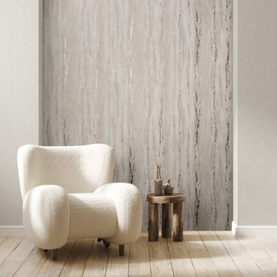 City Romance Collection Metallic Vertical Worn Plaster Wallpaper Roll