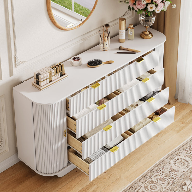 Commode cannelée l 63 po à 8 tiroirs pour chambre à coucher, commode en bois avec armoire Stroge pour le salon, couloir
