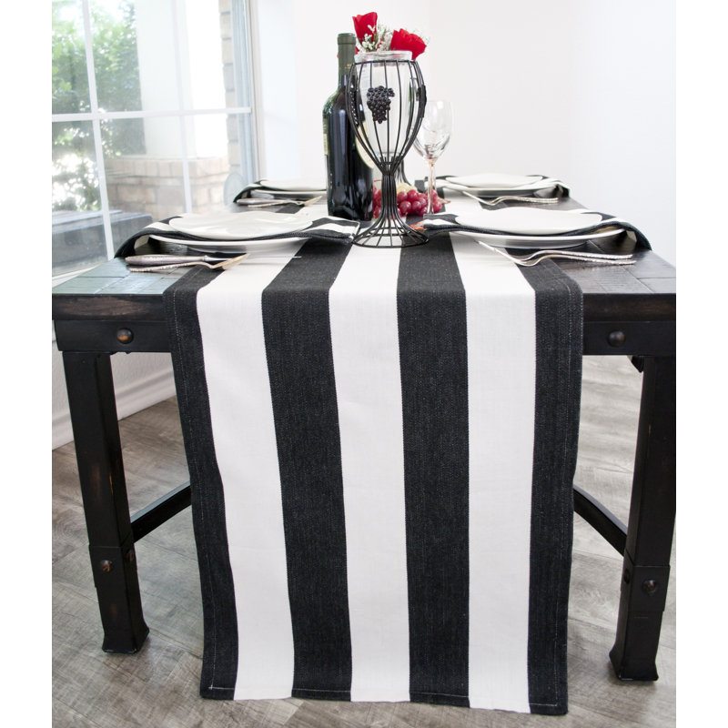 Cotton Black And White Stripe Table Runner, 88.5" x 17"