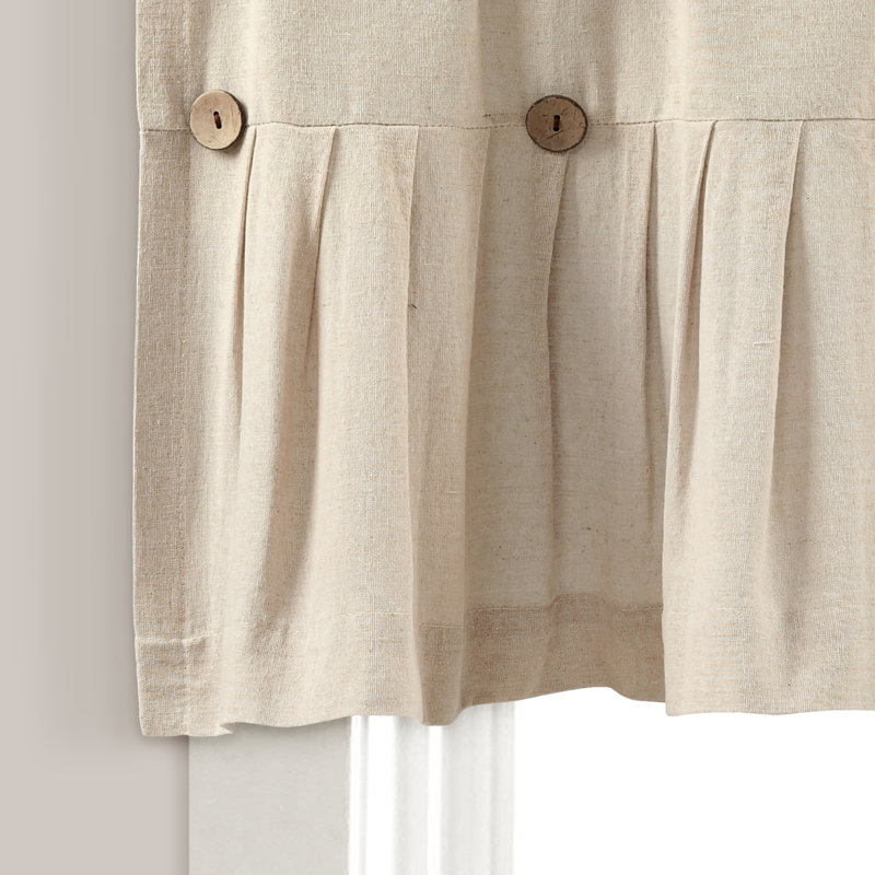 Dark Linen Cotton Blend Button Detail Window Valance
