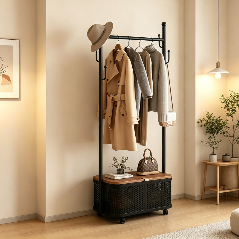Rolling Hall Tree Rack, Black/Brown
