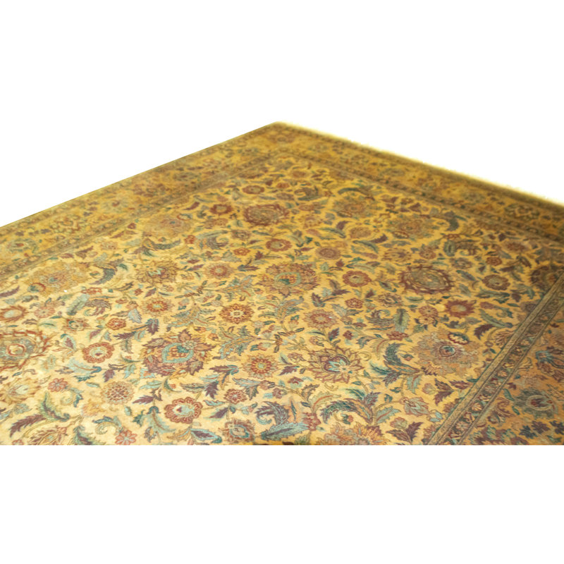 Hand Knotted Wool Area Rug in Gold