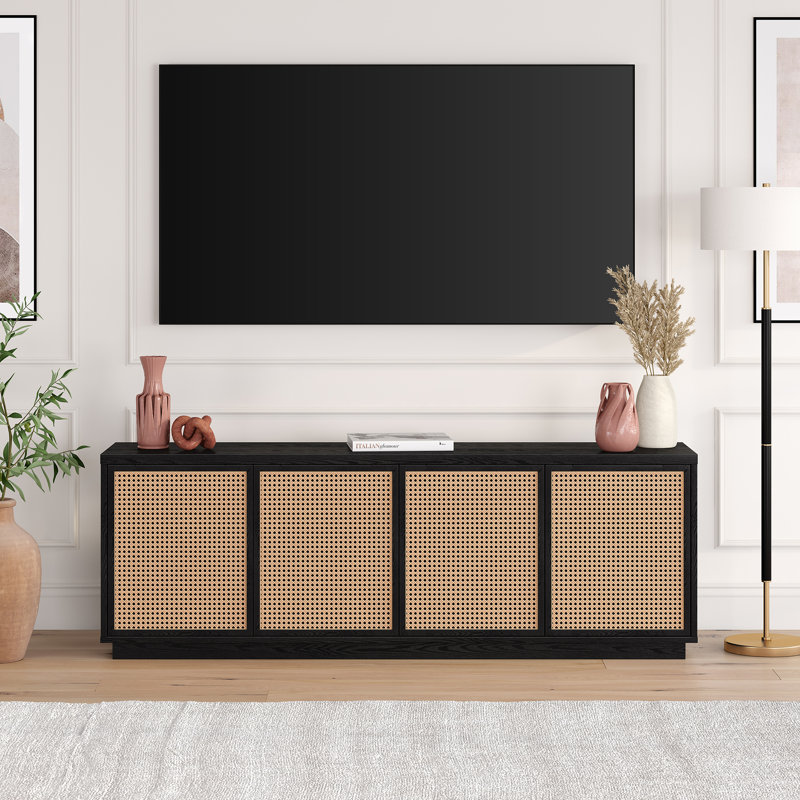 Giordano 24'' H Manufactured Wood TV Stand with Adjustable Shelves, Black/Natural
