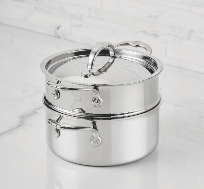 Hestan Probond Luxe 3-Quart Polished Professional Clad Stainless Steel Soup Pot And Steamer Insert Set