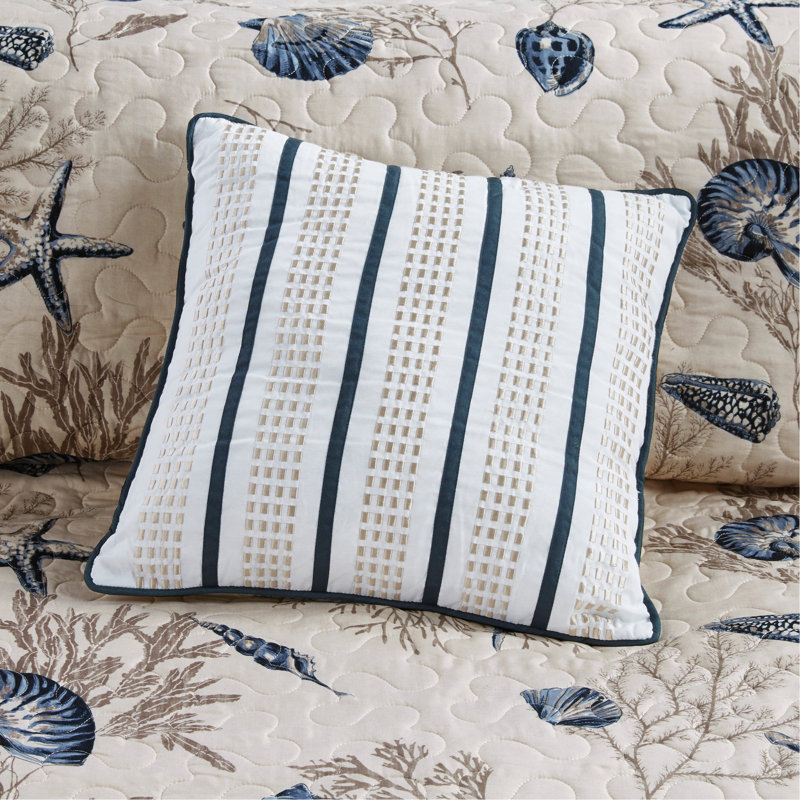 Brushed Microfiber Quilt Set with Throw Pillows Blue Twin/Twin XL
