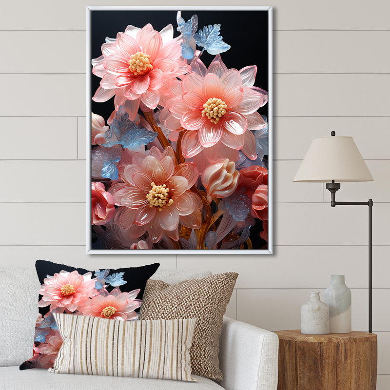 «Pink Transparent Radiance Hibiscus», reproduction sur toile, Cadre flottant blanc, H 32 po x l 16 po x P 1 po