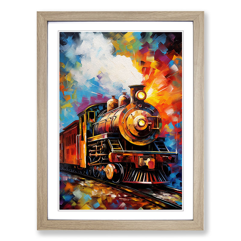 Train Abstract - Framed Print, 34cm H x 25cm W x 2cm D, Oak 