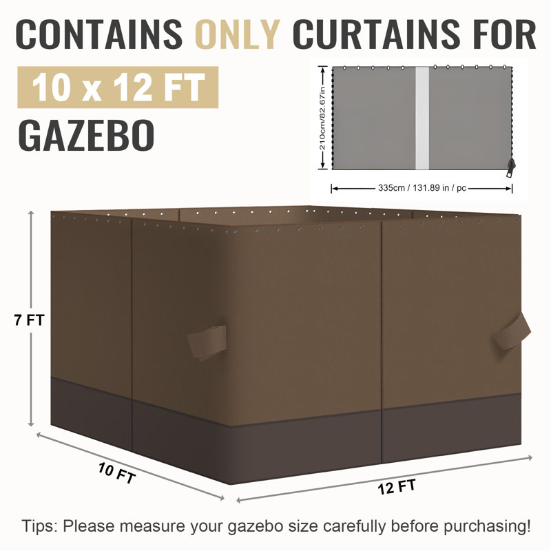 4-Panel Outdoor Gazebo Curtains, 82.7" H x 120" W144" D, Brown/Coffee