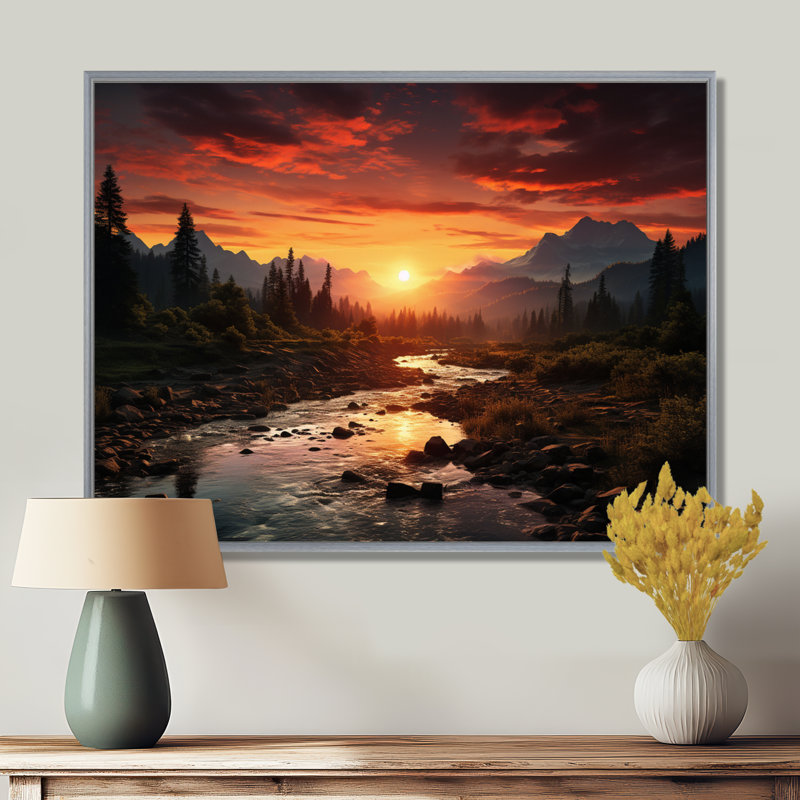 «Sunrise Morning At The River - Sunrise & Sunset», art mural, H 12 po x l 20 po x P 1 po, Encadrement argenté