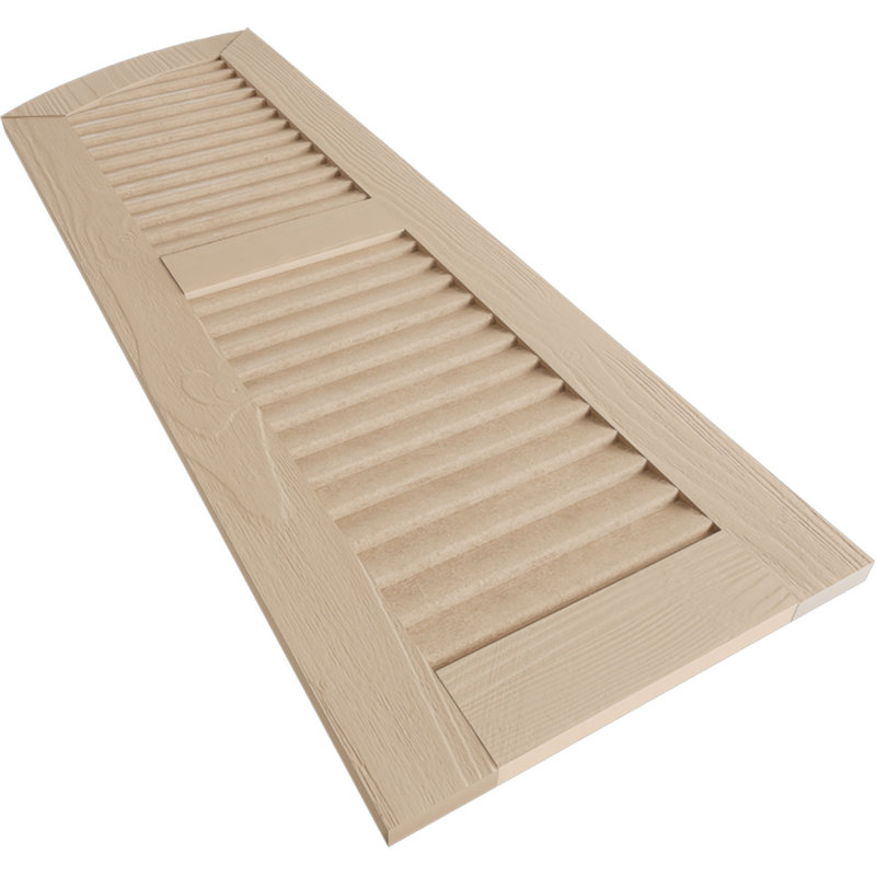 Timberthane Two Equal Louvre w/Elliptical Top Shutters, 18", Sandblasted Texture/Primed Tan, 70"