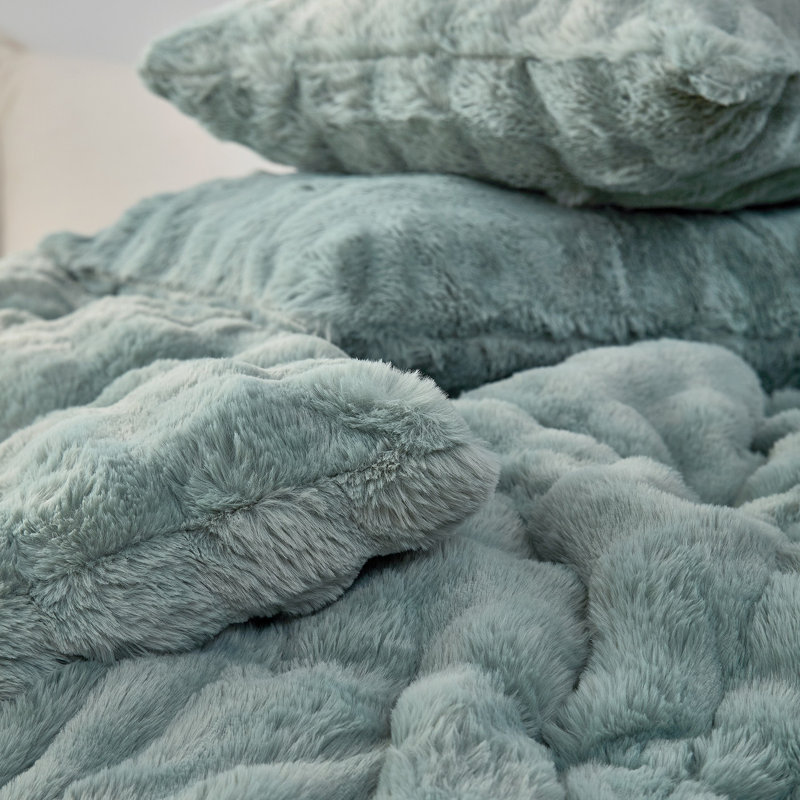 Ensemble d'édredon surdimensionné Chunky Puffy Bunny - Coma, Vert, Édredon pour grand lit + 2 taies décoratives