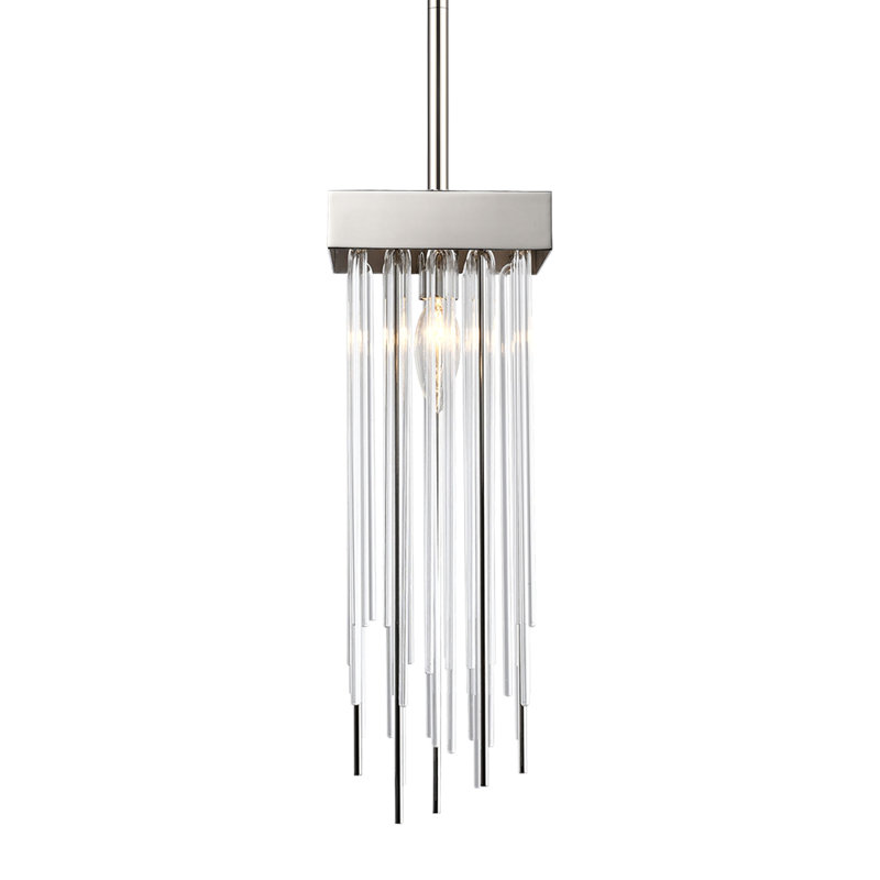 Mini-luminaire suspendu carré en cristal convertible 1 lumière 6 ", Nickel poli