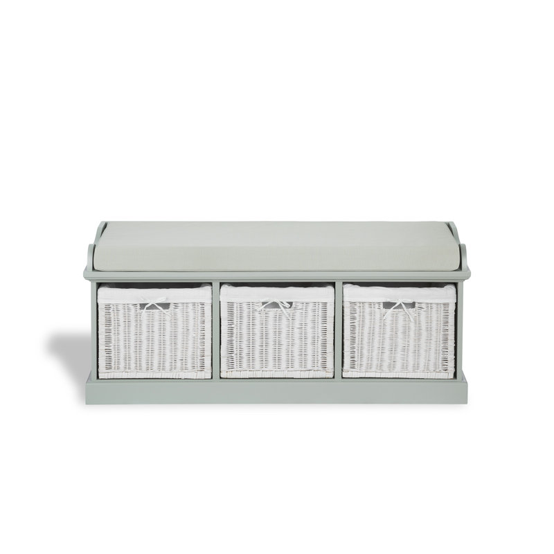Bastogne Polyester Blend Upholstered Storage Bench, Sage Green/White, Sage Green